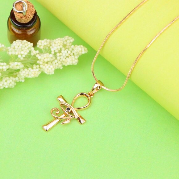 "Rose Gold Ankh Cross Pendant with Eye of Horus Design, XPPT1226 - Picture 9 of 13